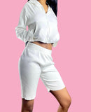 Two-piece hoodie set with a zipper and biker short