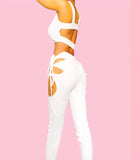 White Cut out Top and Pant Set - Two piece Outfit