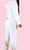 Two Piece White Track Suit with Hoodie