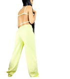 Lemon Open back stylish, sexy top and trouser casual two piece set