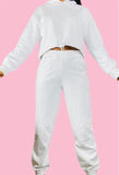 Two Piece White Track Suit with Hoodie